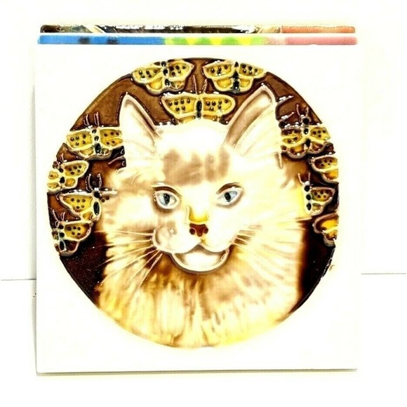 Cat Feline Coasters Art Tiles Set of 4 Cork Backed 4 x 4" - Picture 3 of 7